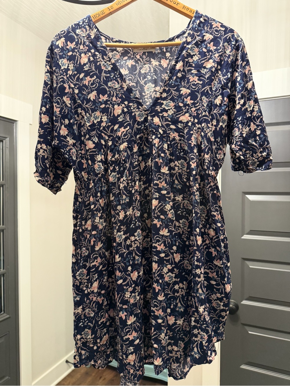 NATURAL LIFE Navy Mini Dress with Pink Floral Print